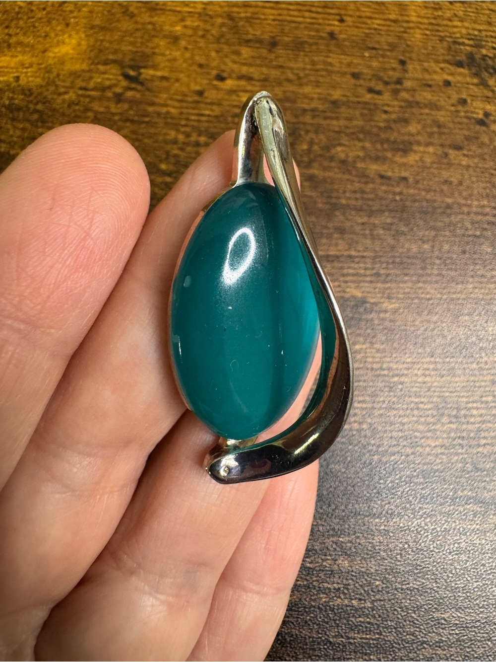 Teal Glass Stone Silver-Tone Pendant - Women Jewelry